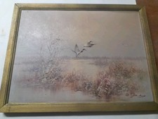 Ölbild. 2 aufsteigende Enten