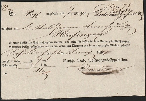 Baden fahrpost postschein - fahrpost,