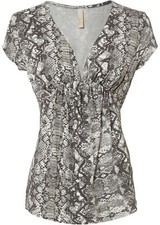 Shirt mit tiefem V-Ausschnitt Gr 32/34 Schlange Damenshirt Bluse Oberteil Neu*