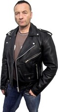 Herren Lederjacke Brando LJ90 Rockabilly Biker Jacke Nappa Leder schwarz