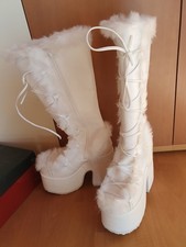 CAMEL-311 Damen High-Heels Plateaustiefel weiß Kunstfell Vegan