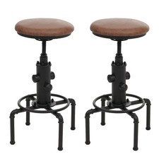 B-Ware 2er-Set Barhocker MCW-N23, drehbar Industrial Metall Kunstleder, braun