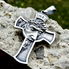Religiöse Jesus Christ Kreuz Sterling Silber 925 INRI Anhänger Halskette Schmuck
