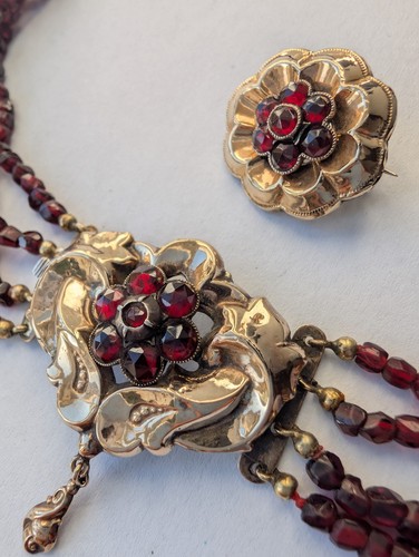Biedermeier granat collier - granat,