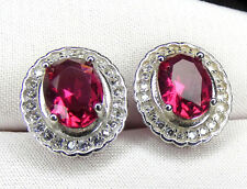 Ohrstecker 925 Silber rhodiniert Rubin Diamant Zirkonia prunkvolles Design NEU