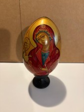 Handbemaltes Holz-Ei – Ikone „Maria mit Kind“ – russisch-orthodoxer Stil