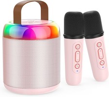 LED Licht Karaoke Maschine für Kinder Bluetooth Lautsprecher mit 2 Mikrofonen
