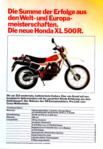 Honda prospekt xl500 neu - r,