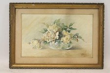 Gelbe Rosen Stillleben Aquarell signiert A. FANET datiert 1913 (BM1121)