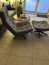 Drehsessel mit Hocker Stoff Grau