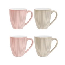 4er-Pack gerippte Kaffeetassen rosa cremefarbene Tasse Tee 12 Unzen Heimküche
