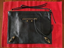 BALENCIAGA Leder Clutch Tasche Schwarz Unisex Gebraucht mit Spiege