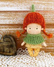 Puppe Waldorf Art Miniatur 8,5 cm Kürbis Waldorfpuppe Handarbeit Geschenk