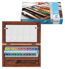 24 Näpfe feine AQUARELLFARBEN Van Gogh im Holzkasten + 2 Pinsel und Mischpalette