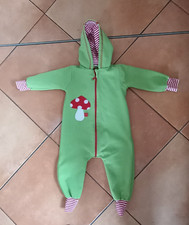 Kindermode unisex handmade Softshelloverall Größe 80 86 hellgrün Pilz rot