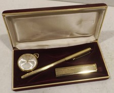 vergoldeter Kugelschreiber,Feuerzeug  Berendsohn +Taschenuhr Lovary in Etui