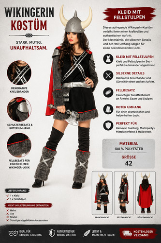 Wikingerin kostüm damen - wikingerin, 42