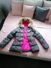 ELEVEN ELFS WINTER JACKE  DAUNENJACKE  MIT ECHTFELL - GRAU PINK  - S - 
