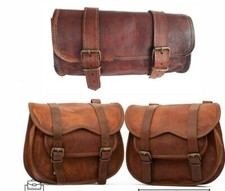 Kombi 3 Satteltasche Oldtimer Leder Motorrad Packtaschen 1 Werkzeugtasche 2 S...