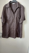 DAMEN LEINEN  BLUSE               MIT KETTE BRAUN  CANDA  Kurzarm  Gr .48