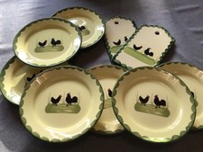 Zeller Keramik  Fayence Hahn und Henne 7 Kuchenteller 2 Frühstücksbrettchen