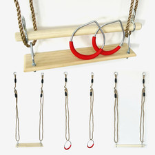 3in1 Schaukelsitz Set Holztrapez Ringe Schaukelbrett Turnringe Metall Spielturm