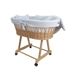 Stubenwagen Moseskorb AMELIA natürlich Weide mit Musselin Bettwäsche Hellgrau
