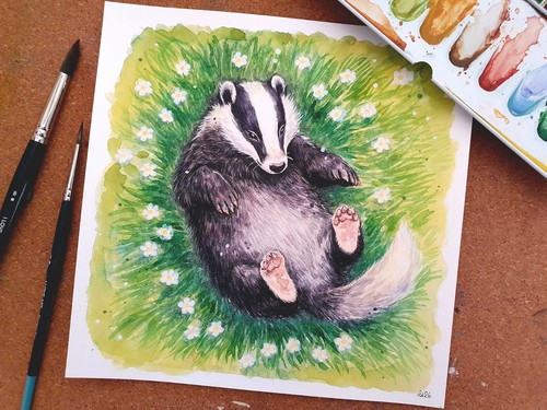 Aquarell dachs wiese - aquarell,