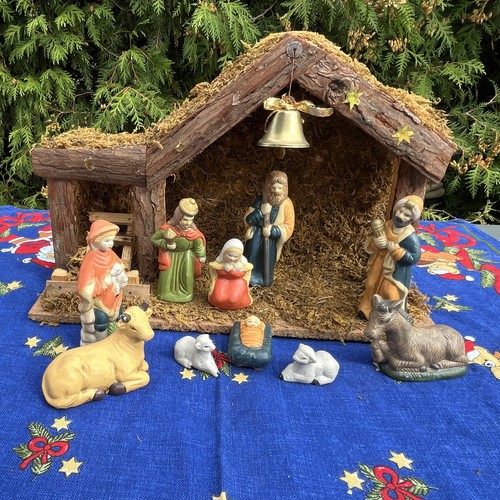Weihnachtskrippe holzstall mit - holzstall,