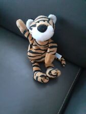 Tiger Nici Plüschtier Liegend Braun Gestreift Blaues Etikett Stofftier Sammlerfi