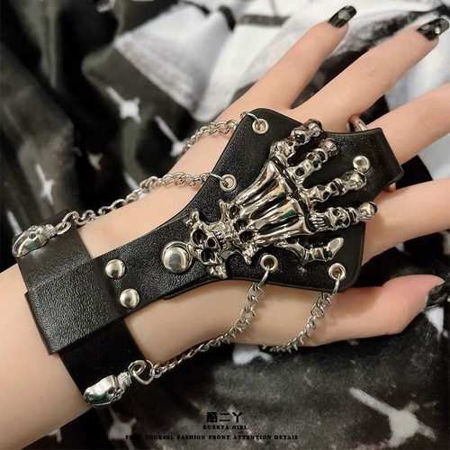 Leder skeletthand armband - skeletthand, mit