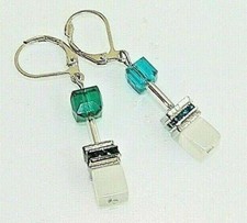 Ohrhänger  Cube Desing Cat Eye weiß Kristall Glas Auswahl Emerald Teal 507m