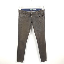 Please Jeans P68 Damen S W28 Gold Skinny Boyfriend Beschichtet Denim Hose Small