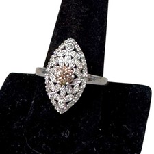 Jane Seymour JWBR Sterlingsilber 925 champagner weißer Diamant Navette Ring Gr. 10