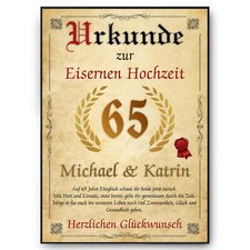 Personalisierte Urkunde zum 65. Hochzeitstag Geschenk Eiserne Hochzeit Karte 65.