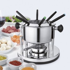 Fondue Set Edelstahl 10tlg. – Fonduetopf Ø 17–18,3 cm, 9,5 cm hoch, Küche Party