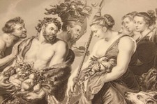 Antiker Stahlstich um 1850 "Rubens Satyre und Nymphen " AH Payne