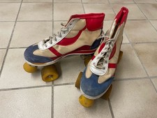 Vintage Retro 80s 80er Jahre Rollschuhe-Quad Skates, rot/blau/beige, Klassiker