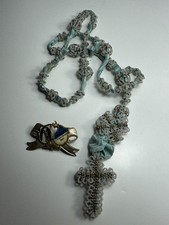 musealer antiker ROSENKRANZ MINIATUR PERLEN auf STOFFBAND + PILGERFAHRT 1907