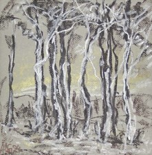 Landschaft Zeichnung Kohle Kreide sig. Unikat Prof.em Andreas Loeschner-Gornau