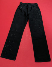 Schwarze Glitzer Hose M 38/40 Fusion Tanz dance Top Jeans Strass Gothic Party BW