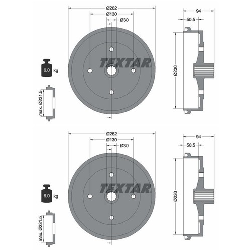 Textar 230mm bremstrommeln - 2x,