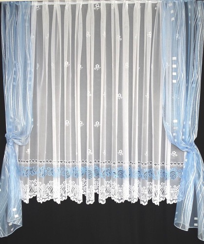 Jacquard gardine weiß blaue - gardine,
