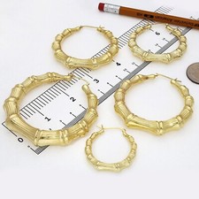 18 Karat Gelbgold über Sterlingsilber Creolen Bambus Ohrringe 35 mm-70 mm