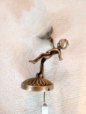 Tischleuchte Wandleuchte Knabe Engel Barock  Putto Bronze Metall Glas