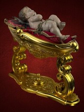 Wiege Blatt Gold Kind Ihs Neapolitan Kind Kune Crib 43x57x30cm Schnitzerei Wood