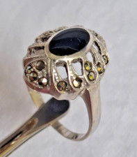 Ringe Silber 925 Vintage schwarze Onyx und Markasite ca. Gr. 58 / 18,4 mm