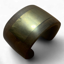 Armreif Holz Messingplatte Vintage Handgemacht Breit 5,5 cm Umfang 22 cm Offen