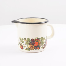 Email Vintage Emaille Milchkanne Kanne 1970er blau/weiß 12,5 cm D X 10 cm H 0,3l