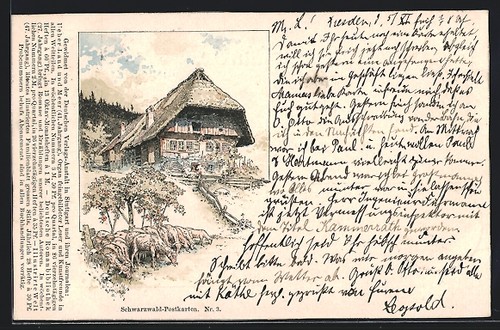 Lithographie schwarzwaldhaus - lithographie,